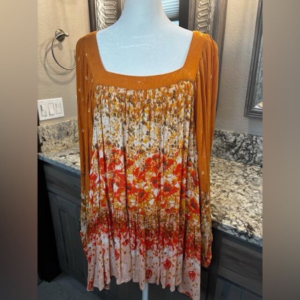 Free People Orange and Yellow Floral Tunic Dress - Picture 11 of 14